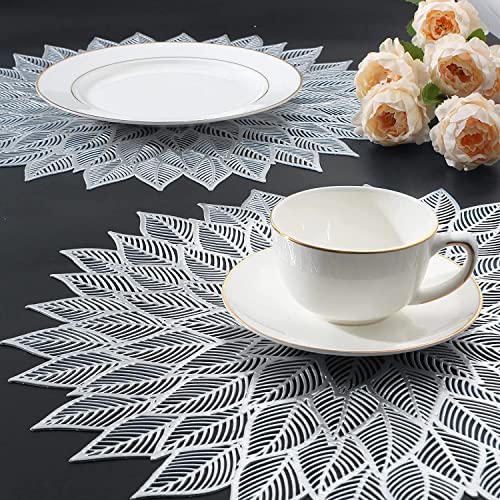 Image of Dakshya Industries Waterproof PVC Round Table Placemats Set of 2 (38x38 cm) - Stylish Non-Slip Dining Mats (Silver)