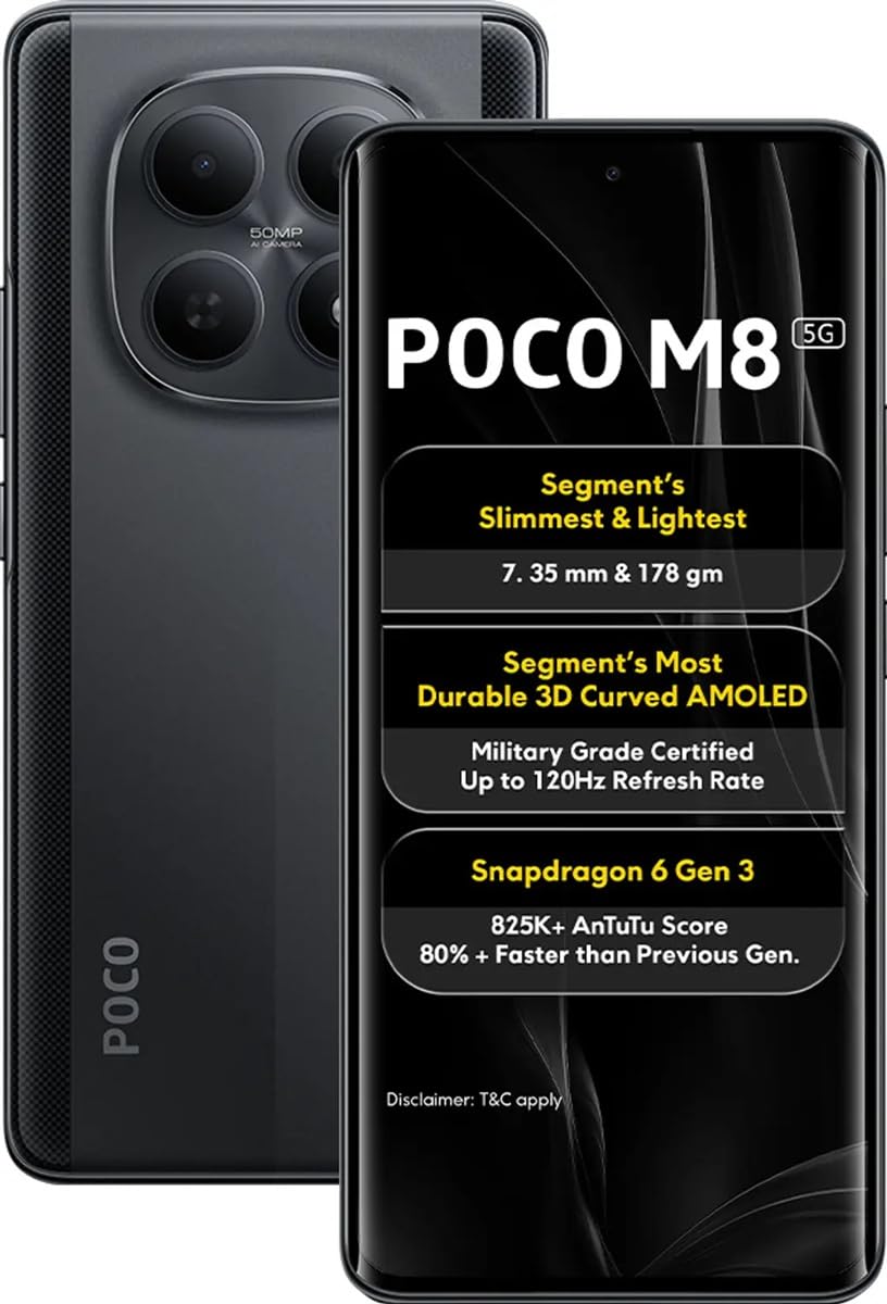 POCO M8 5G (Carbon Black, 8GB RAM), (128GB Storage)