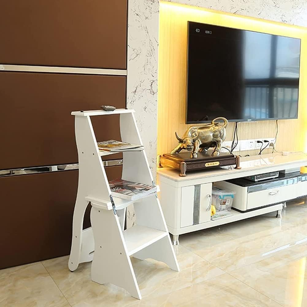 Folding Stool Chair with Backrest and Shelf for Adults Multifunctional 3 Steps Ladder Seat Maximum Load 150kg