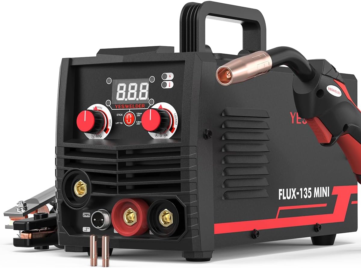 YESWELDER FLUX-135 MINI 135Amp MIG Welder,110V Flux Core Gasless Welder, Flux MIG/Lift TIG/Stick 3-in-1 Welding Machine