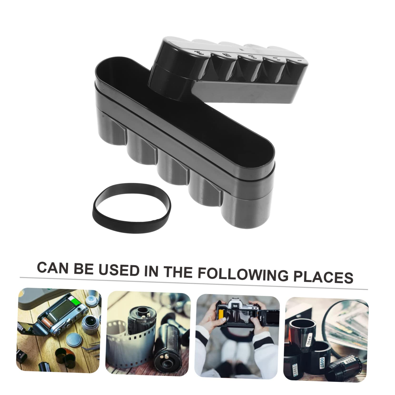 Estuche de Película de Plástico Negro para 5 Rollos, Caja de Almacenamiento Portátil y Fácil de Usar para Baterías Pequeñas y Objetos Hogar Bolsa