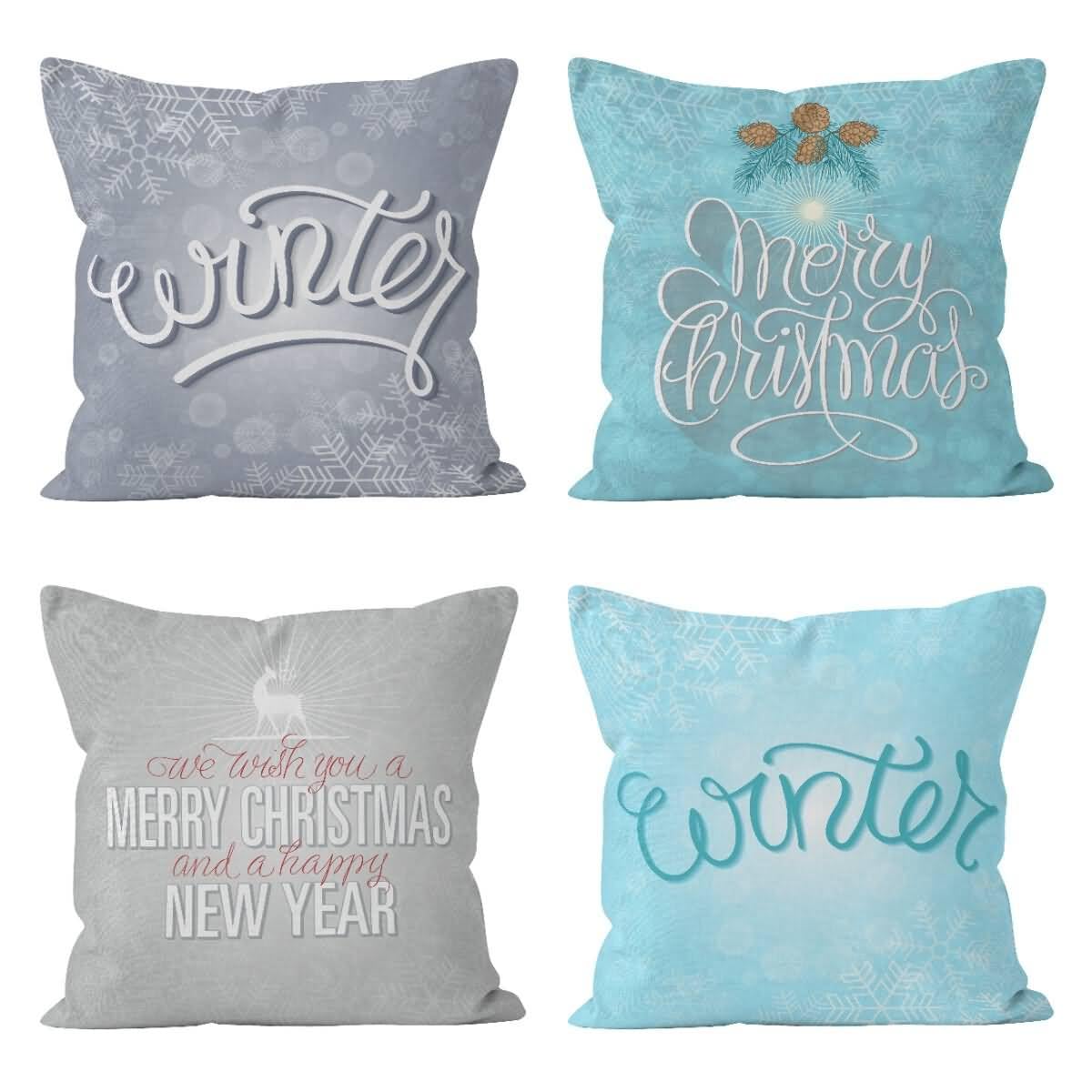 Housse de coussin 50x50 cm CEVAN en lin et soie | Lot de 4 taies unies pour décoration de maison