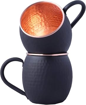 STAGLIFE 20 Oz Black Matte Moscow Mule Mugs Pure Copper Cups for Drinking Water Moscow Mules Gifts for Men Women on Anniversary Real Genuine Hammered Copper Mugs Solid Cup Mug Set of 2, Unlined