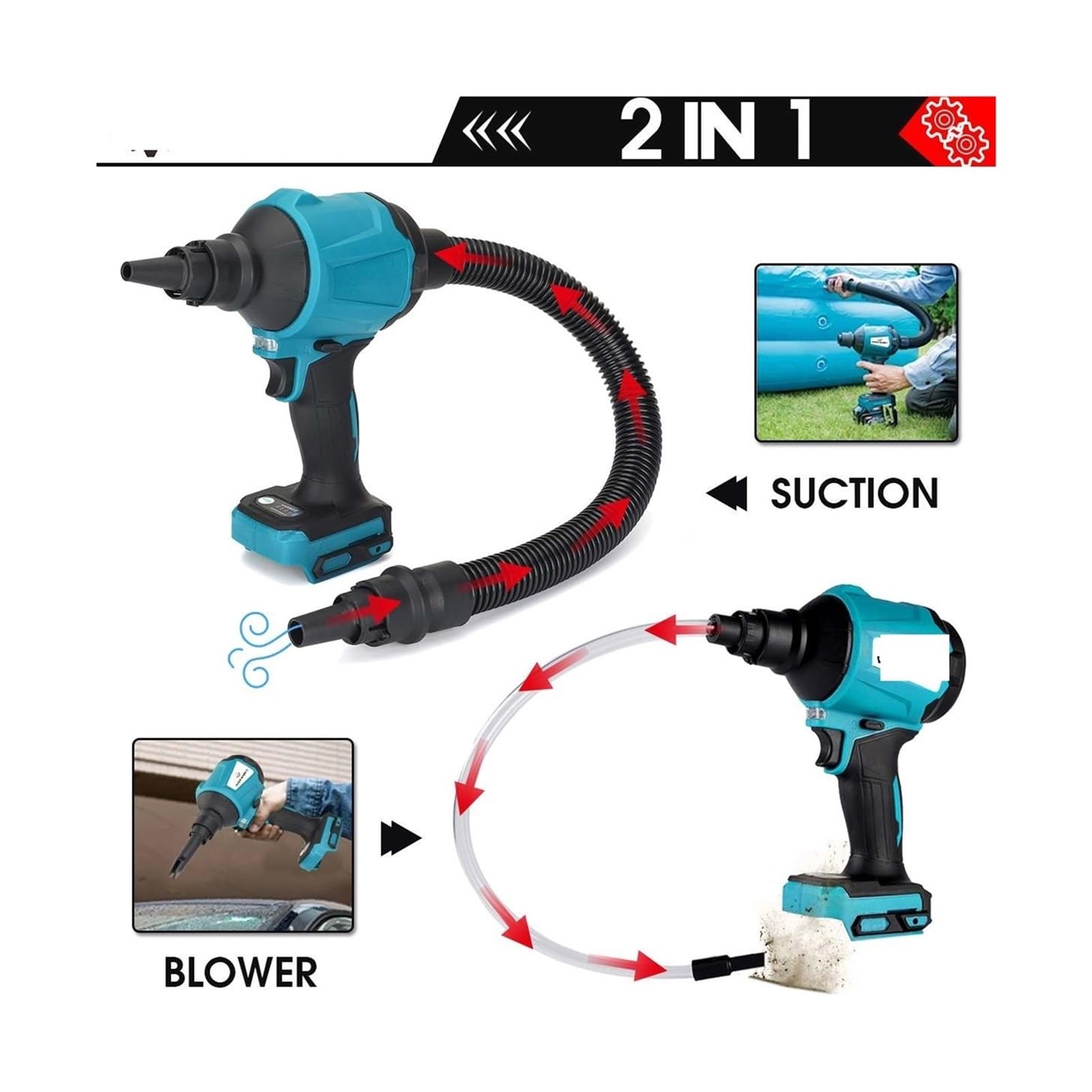 Soplador centrífugo 8 Piezas 1000 W 45000 RPM soplador de Polvo inalámbrico, inflador función vacío Juguete multifunción for batería 18 V