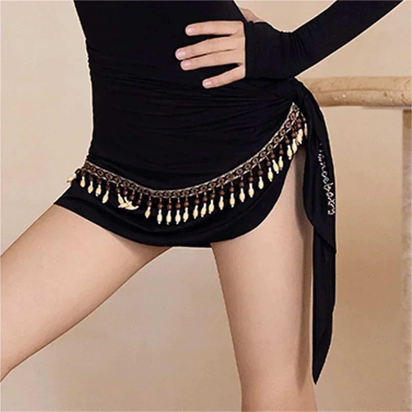 Vestiti da Ballo Latino Americano Set di Abiti da Ballo Latino, Top Senza Schienale, Maniche Lunghe, Gonna con Frange, Abbigliamento for esercitazioni Ragazza, Abito Cha Rumba