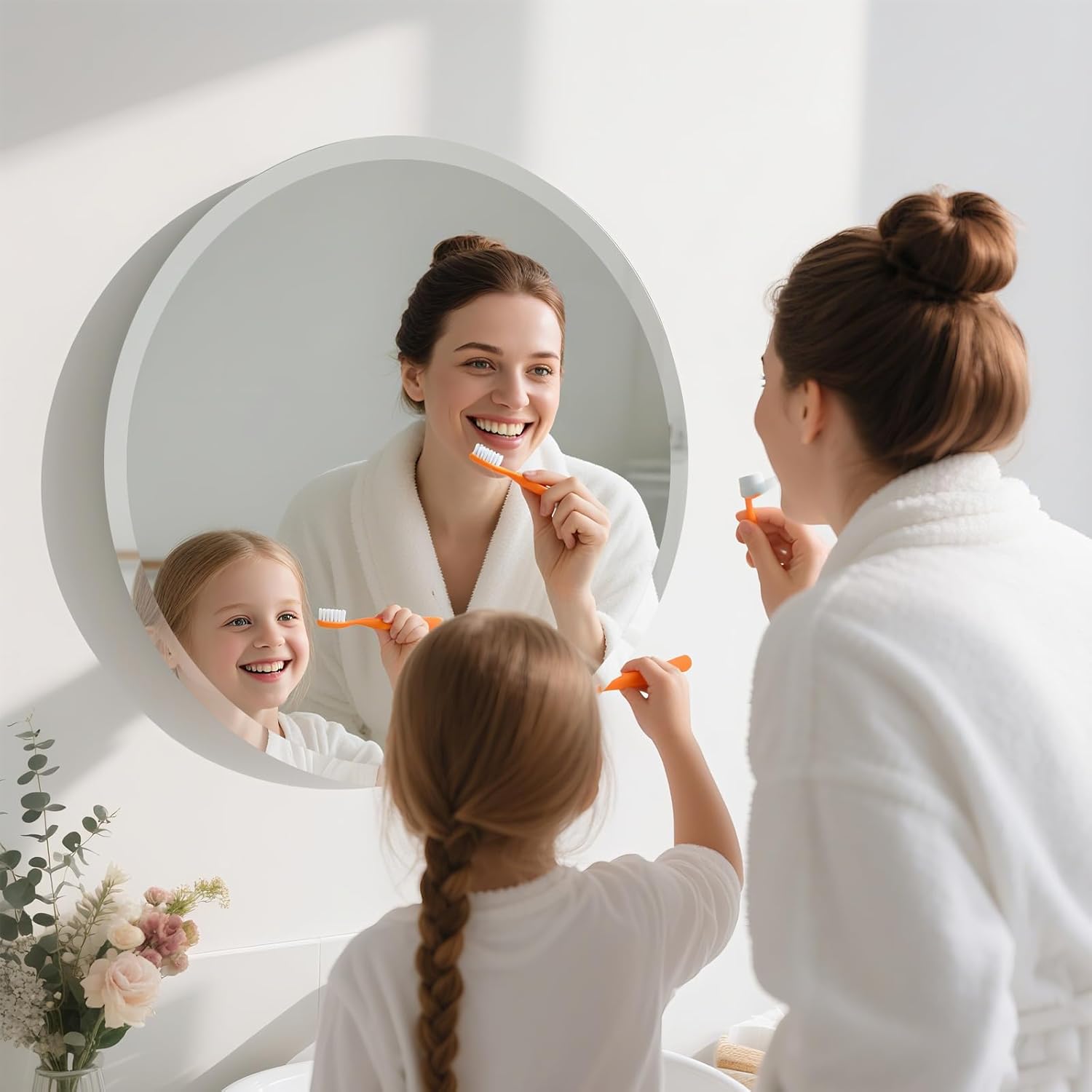24 Inch Round Frameless Bathroom Mirror, Beveled Round Mirror, Circle Vanity Mirror with 1" Beveled Edge for Bathroom, Entryways, Living Room