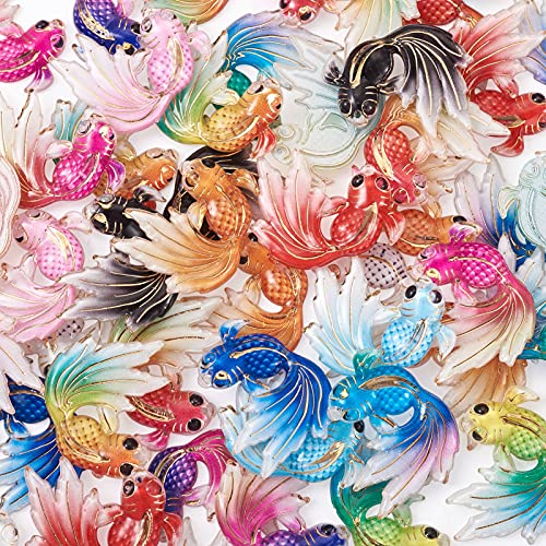 Beadthoven 84Pcs Colorful Goldfish Acrylic Charms Pendants Gradient Rainbow Japanese Fish Koi Dangle Lucky Charm Beads For Diy Necklace Earrings Jewelry Making Accessory #TOP2