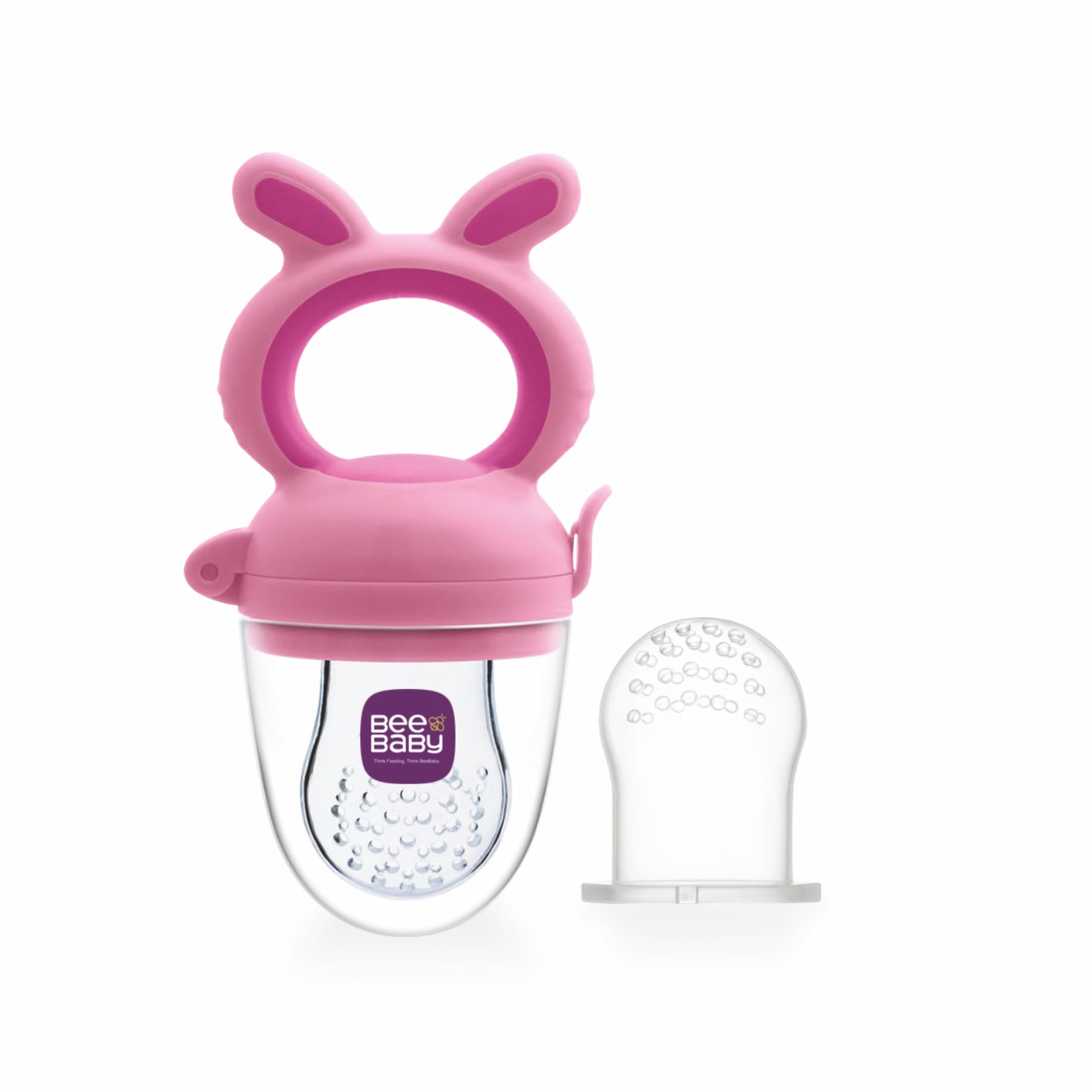 BeeBaby Soft Silicone Nibbler with Extra Mesh for Babies, Baby Fruit & Food Feeder, Anti Choking Fruit Pacifier, Teether for Infant, 100% BPA Free, 3 Months+ (Chewy - Pink)-image-27