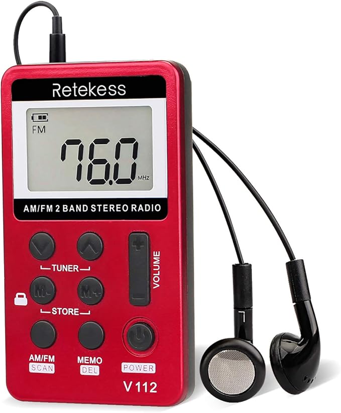 Retekess V112 Pocket AM FM Radio, Personal Radio AM FM with Headphone