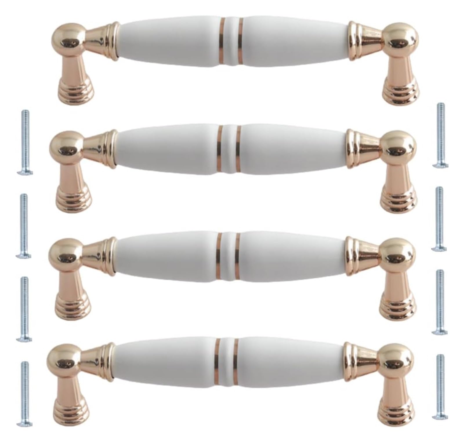 NLQCSXWEP Zinc Alloy Cabinet Bow Handle, Zinc Alloy Ceramic Single Hole Cabinet Drawer Handles 4-Pack Gold and White 128mm/96mm(128mm Gold and White Ceramic)