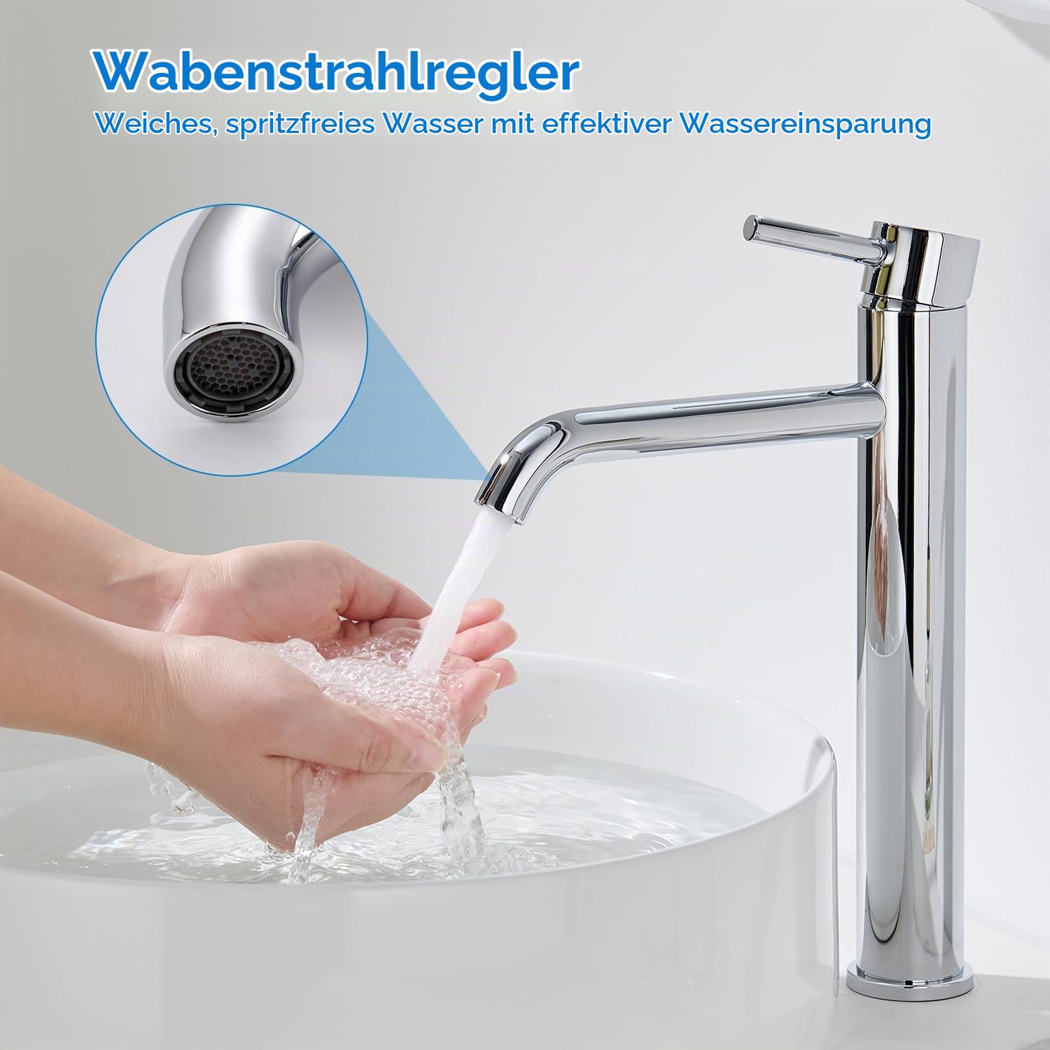 Wasserhahn Bad Hoch, Waschtischarmatur für Aufsatzwaschbecken