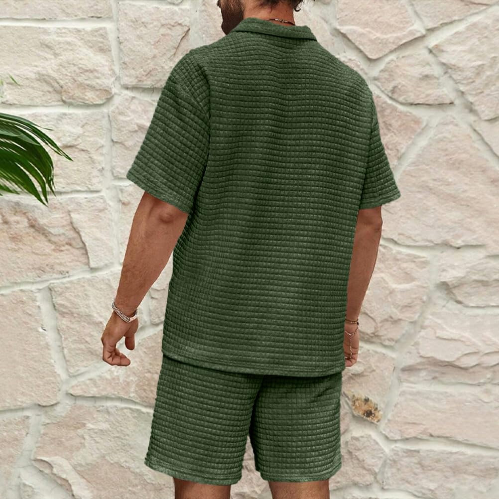 Herren Trainingsanzug 2 Teiler Sommer Outfit Shorts und Poloshirt Set Kurzarm Sportanzug Zweiteiler Casual Jogginganzug Freizeitanzug