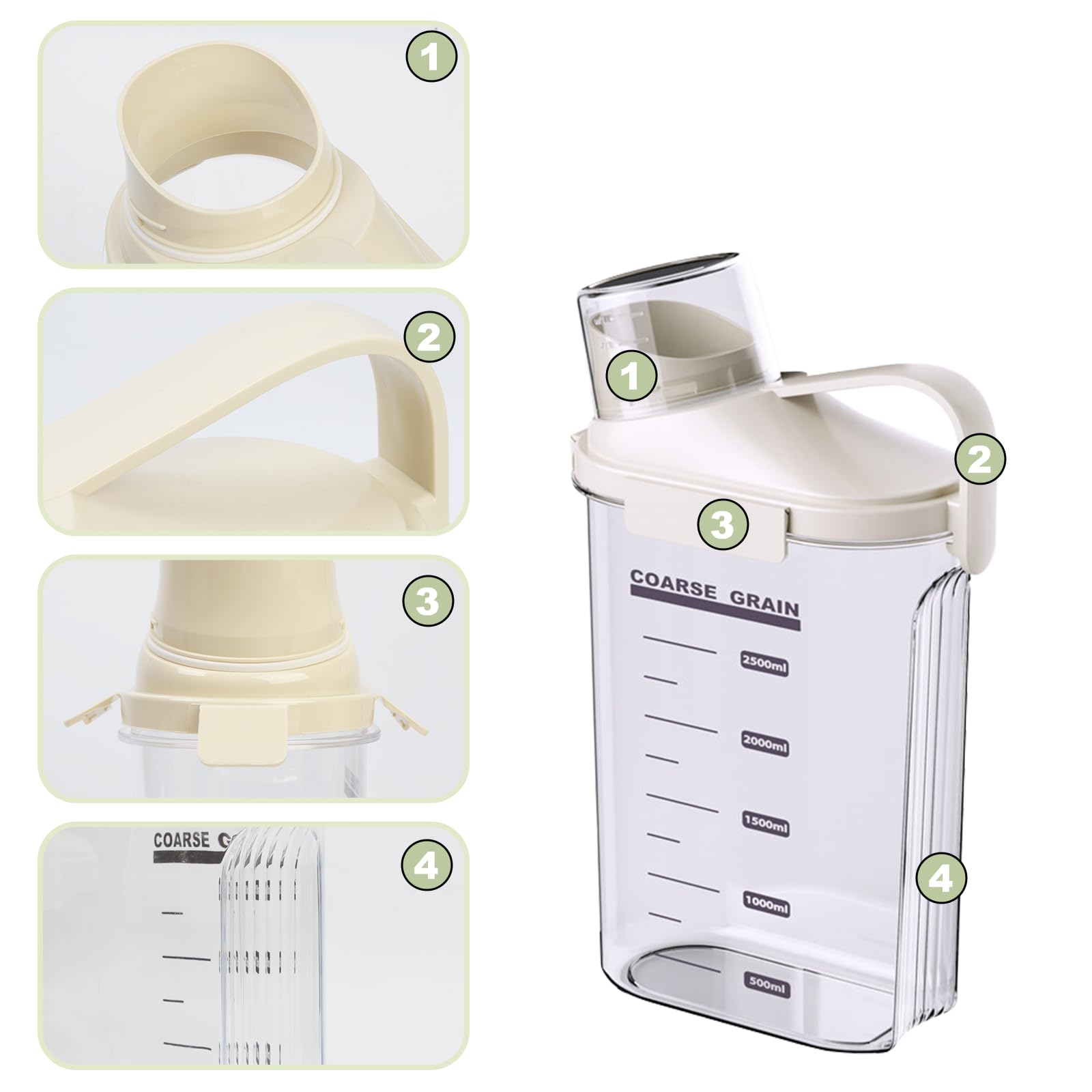 LANGMINGDE 2 recipientes de almacenamiento de cereales de 2.8 l/95 onzas, recipientes de plástico transparente para almacenamiento de alimentos secos con tapas y taza medidora, recipientes de