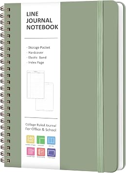 A5 Lined Spiral Journal Notebook, 146 Pages Hardcover Notebook with 100 GSM Thick Paper, Inner Pocket & Elastic Closure, 5.7" x 7.9", Notebooks for Work, School, College, Office, Journaling & Note Taking