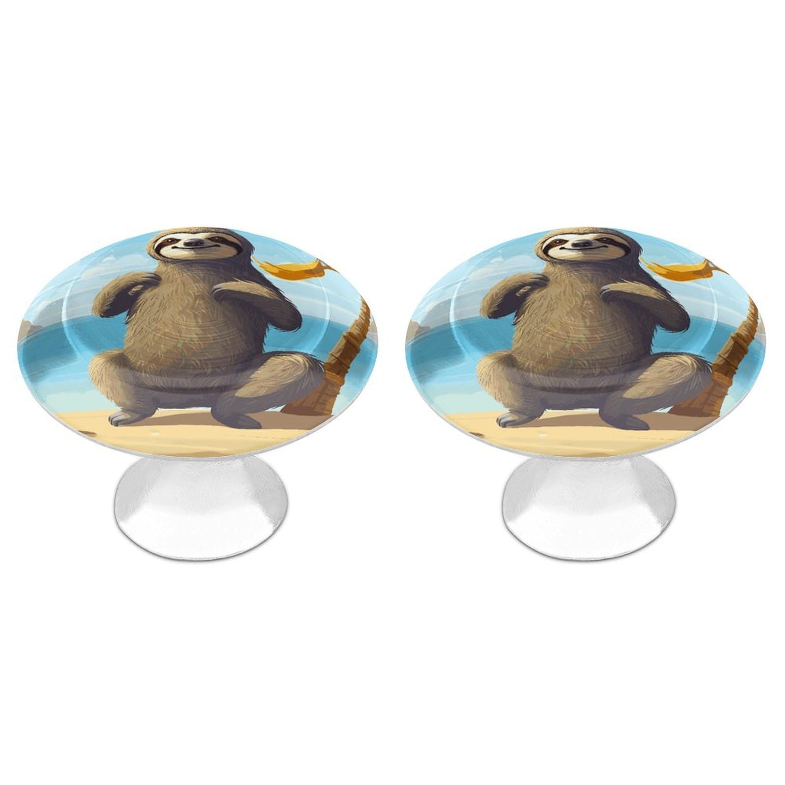 LDGSUPH Sloth on Beach Drawer Pulls Exquisite Round Cabinet Knobs Closet Door Pulls Sturdy Stainless Steel Door Handle Dresser Drawer Knobs Cabinet Handles for Furniture Pull 2pcs