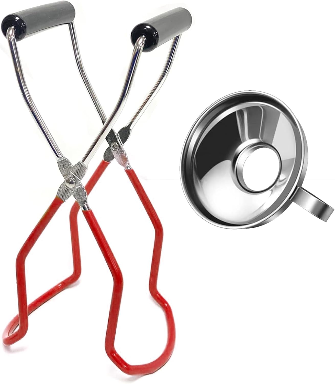 2 Pieces Stainless Steel Canning Jar Lifter Tongs and Canning Funnel with Safe and Secure Grip for Wide Mouth and Regular Jars, Easy to clean and Dishwasher safe
