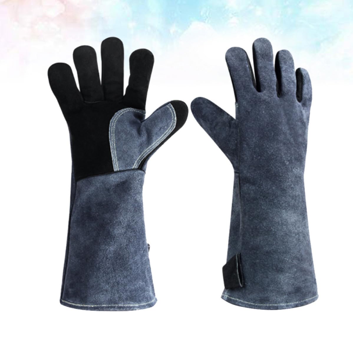 Didiseaon 2 Paia Guanti Barbecue in Pelle Nera Resistenti al Calore per Uso | Antiscivolo, Facili da Indossare e Togliere, Comfort Durante la Cottura