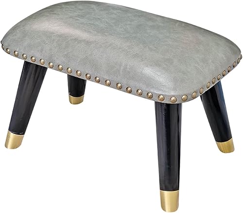 Taburete otomano pequeño, taburete tapizado de cuero, reposapiés antideslizante, taburete cambiador de zapatos para sala de estar, entrada,