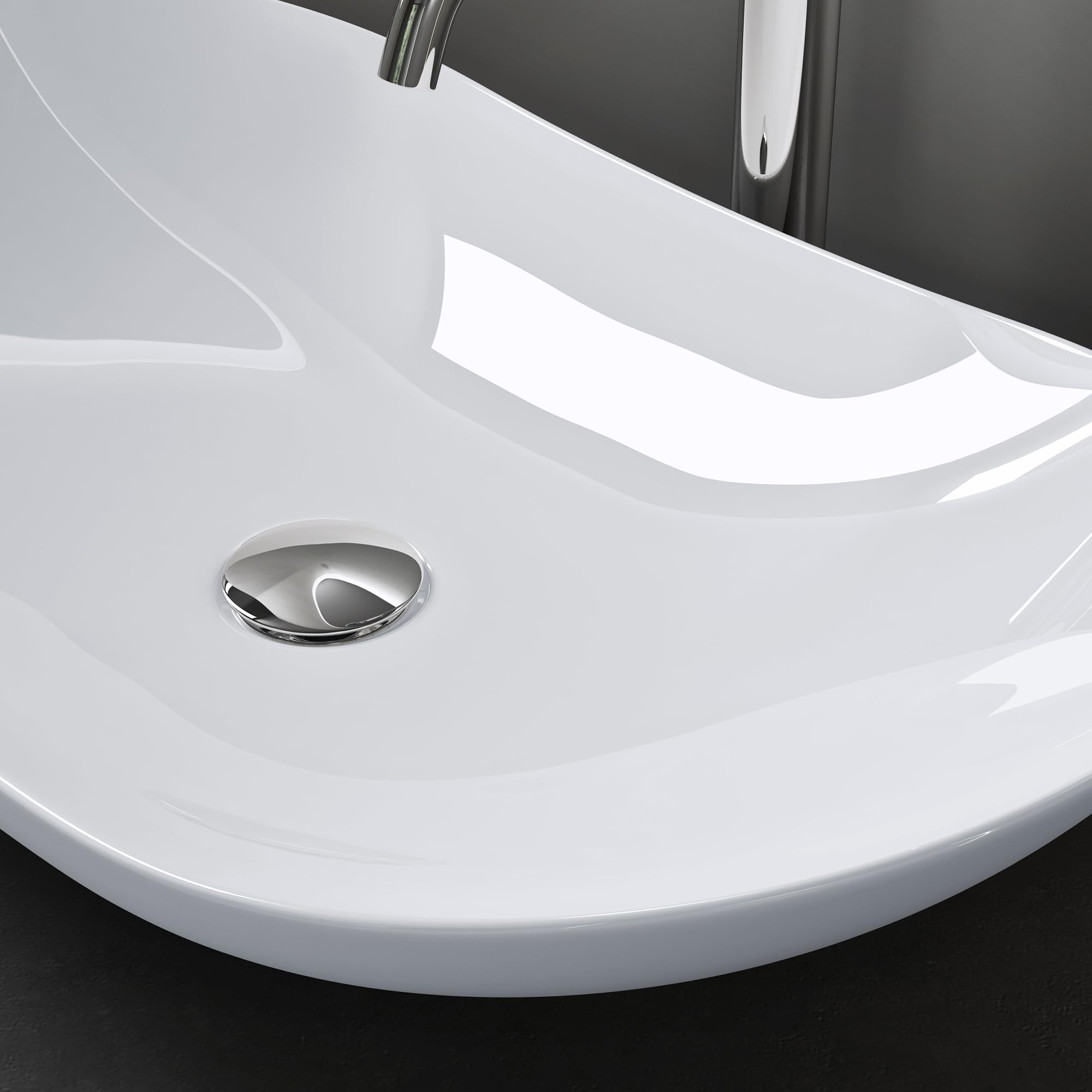 doporro Lavabo sobre Encimera Blano Brillante de Cerámica 63x37x14cm Lavabo de Mano Ovalado Brüssel858