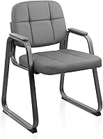 Vista 29 de CLATINA Silla de cuero para oficina, sala de espera, con base de trineo, silla de recepción sin ruedas con reposabrazos y soporte de madera, sillón