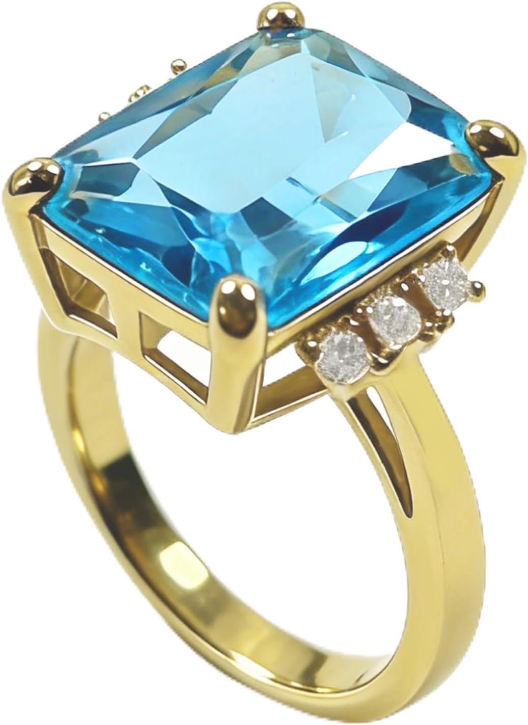 Gold Plated 925 Sterling Silver Ring for Women,Classic Square Cut Blue Cubic Zirconia Engagement Promise Ring Jewelry Gifts for Her,Sparkling Gemstone Dainty Ring for Wedding Daily Size:6-10