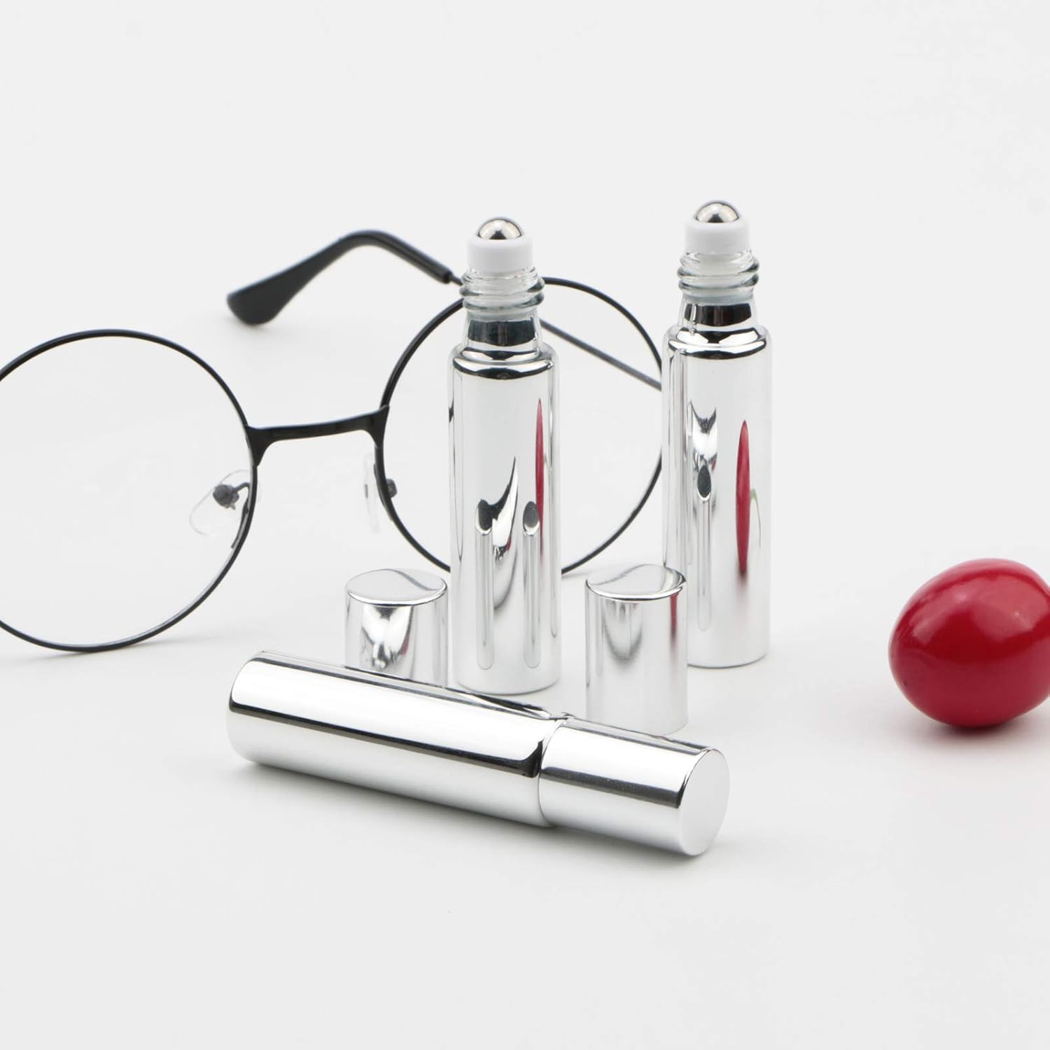 8 Pack 10ml 1/3oz Small Glass Roll-on Bottles, Roller Bottles-Silver image 4