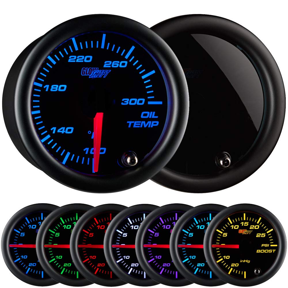 Get Popular Offer GlowShift Tinted 7 Color 300 F Oil Temperature Gauge Kit - Includes Electronic Sensor - Black Dial - Smoked Lens - for Car & Truck - 2-1/16 52mm