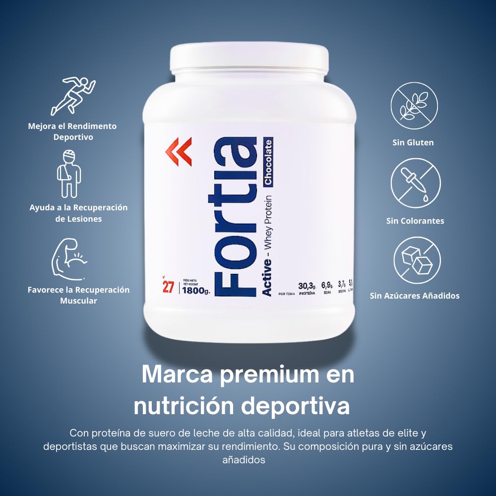 FORTIA Proteinas Whey 30 g por Batido | Proteína en Polvo Premium de Suero de Leche Sabor Chocolate 900g | Whey Protein para Masa y Recuperación Muscular | Bajo en Grasa y Fácil Digestión