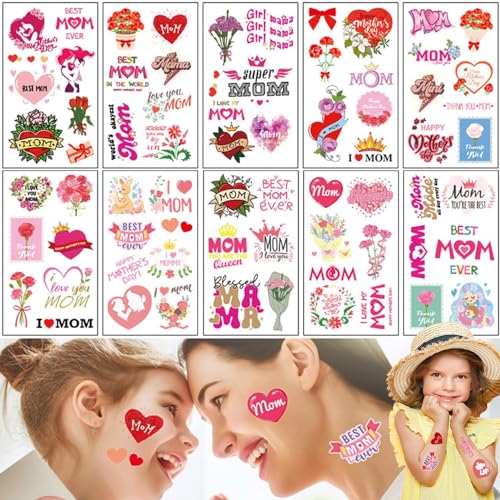 Temporary Tattoo For Mother's Day Decorations Flower Fake Tattoos Love Mom Rose Decals for Adult and...