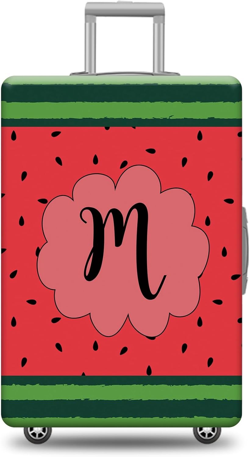 Letter M Luggage Cover Watermelon Monogram Initial Suitcase Cover Elastic Washable Travel Suitcase Protector Fits 18-21 Inch
