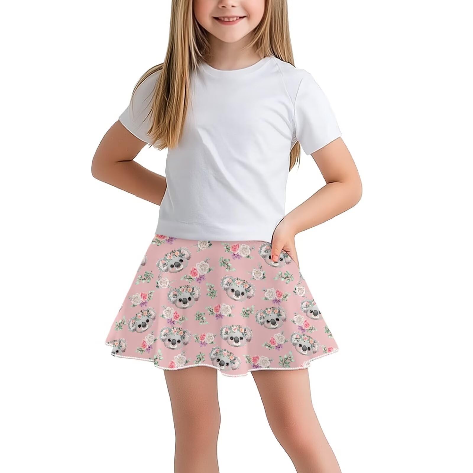 ORGYPET Trendy Floral Skorts for Girls 2025, Cute Koala Tennis Skirts with Pockets and Shorts High Waist Stretch Athletic Skort for Golf Yoga