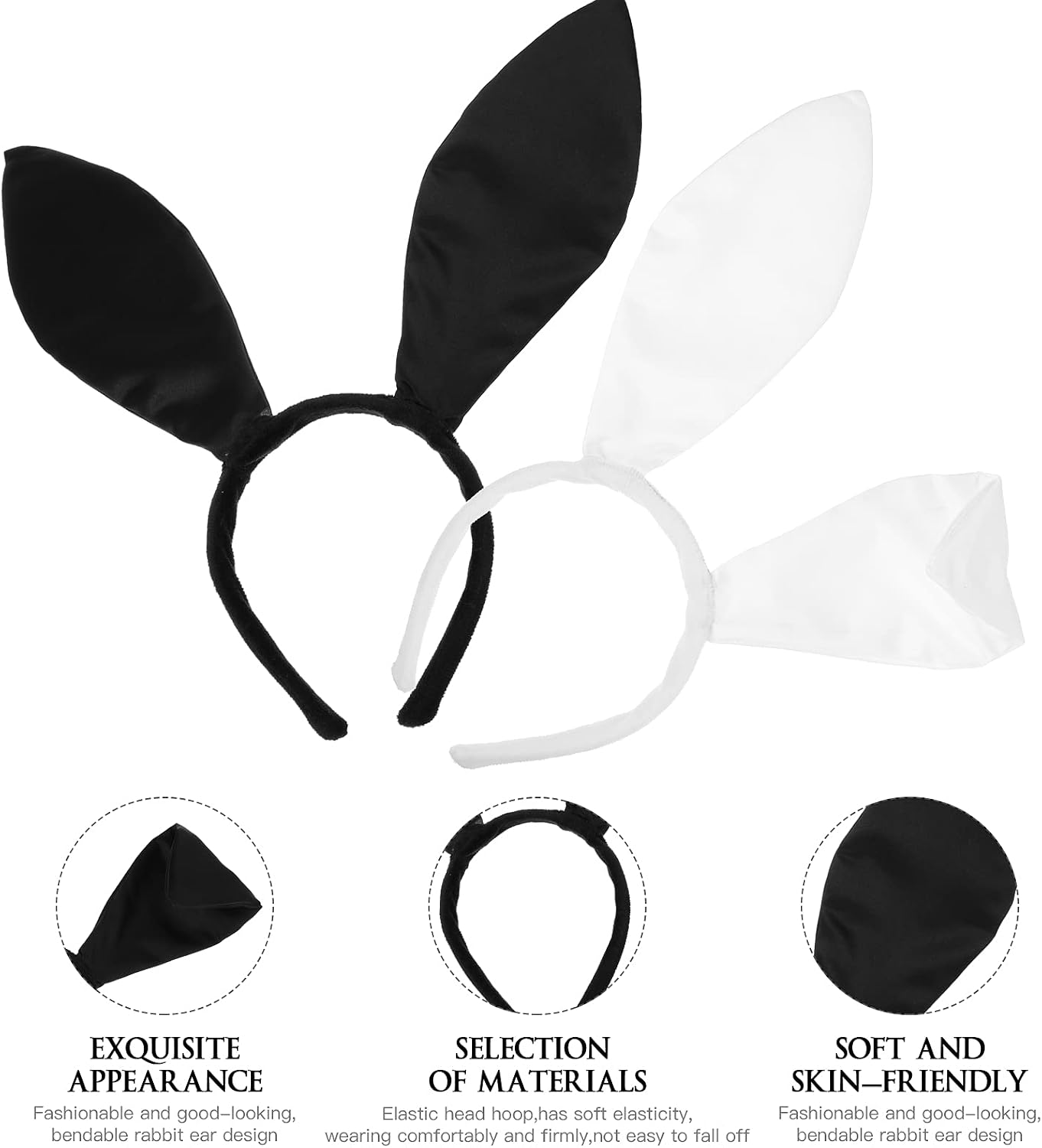 FRCOLOR Halloween Bunny Costume Set Rabbit Ears Headband and Tail Bow Tie Cosplay Accessory for Women Girls Black White - Image 4