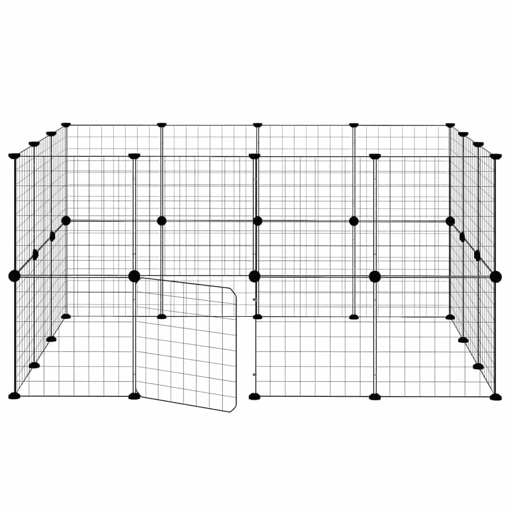 28 piezas de recinto para animales pequeños con puerta, color negro | Recinto flexible para animales pequeños hecho de acero resistente para conejos y cachorros en el salón o pasillo.