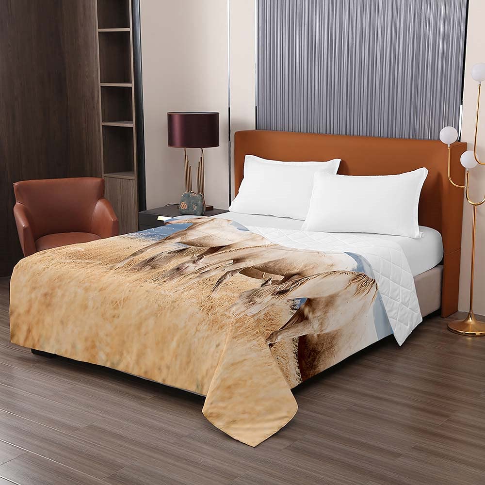 Odot Boutis Couvre Lit Matelassé de Luxe, Motif de Cheval 3D Dessus de Lit Microfibre Couverture Climatisation Couette Èté Canapé l'Air Conditionné Courtepointe (Équestre,230x260cm