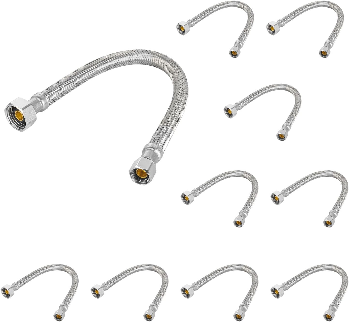 20-PACK Niikappu Stainless Steel Braided Faucet Hose, 1/2" FIP x 3/8" Comp Faucet Connector Supply Line, 12-Inch length
