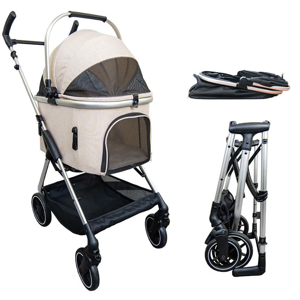 期間限定価格　bow＆mew　ペットカート　小型犬　分離　自立　ベージュ Amazon.co.jp: ペットカート 小型犬 中型 ワンタッチ 分離型 取り外し