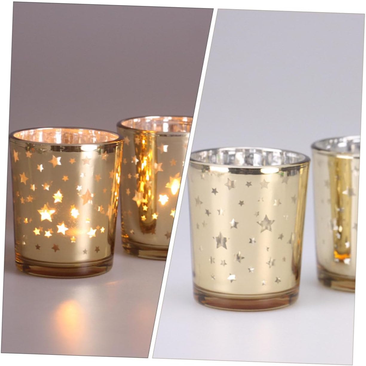 PRETYZOOM 6pcs Star Glass Candleholder Hollow Cup Set for Wedding Banquet Decor Table Decorations
