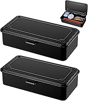 Vista 1 de 2 Pack Steel Storage Box with Hinged Lid, Metal Container for Scrapbook Stamps, Rectangular Empty Hinged Metal Tool Box, Storage Organizer for Pegs