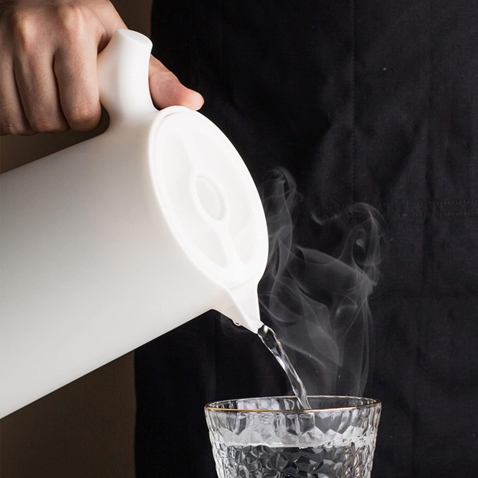 1L Carafe à Café Isotherme, Théière à Café Sous Vide à Double Paroi avec Doublure en Verre, Thermos à Café Isolé avec Poignée en Bois, Gardant Chaud et Froid(Blanc)
