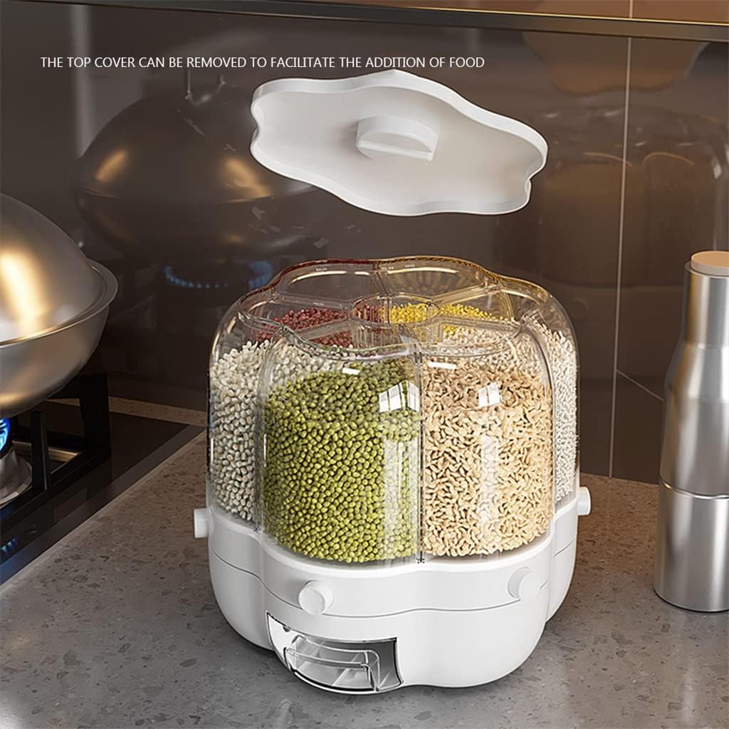 Rotating Storage Bin Box Separated Sealed Cereal 360 Degree Rice Tank Dispenser Food Container Kitchen Organizer