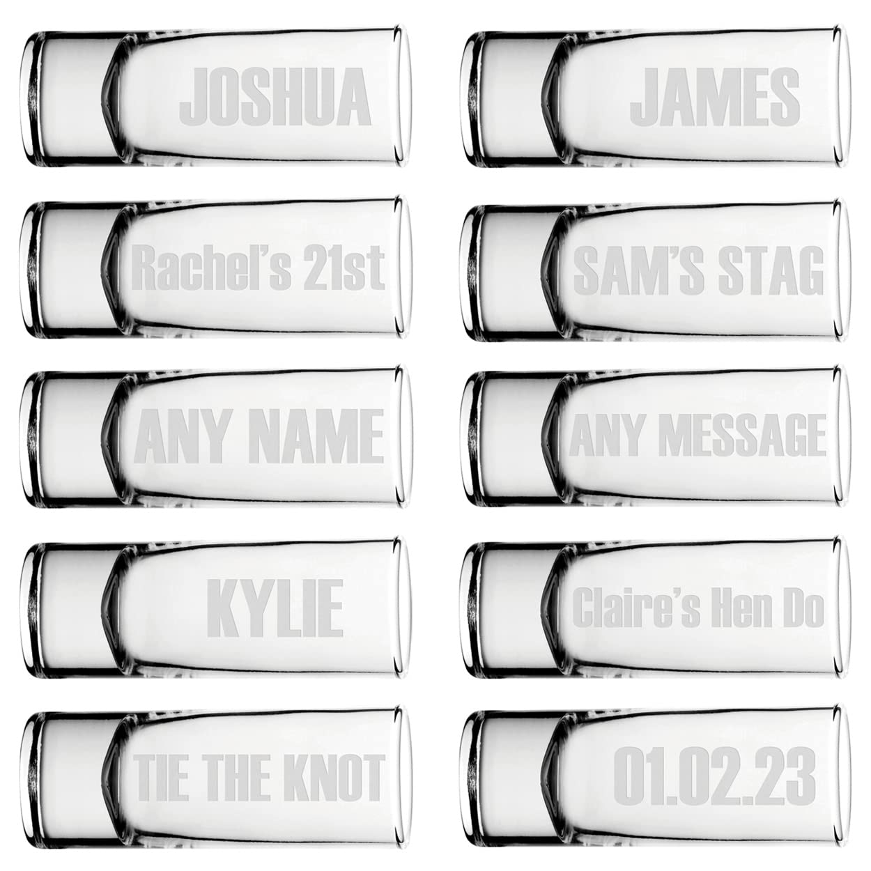 Gift Base Colorless Personalised Name Shot Shooter Glass Tall Double 60Ml Any Name Multi Pack 5, 10, 20, 30, 40, 50, 100 Glasses Stag Hen Do Wedding Favour Birthday Tequila Rum Gin Whisky