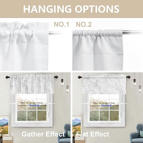 Miniatura 4 de BaoNews Cenefas de cocina con textura de mármol blanco para ventanas, mármol blanco con natural para cenefas opacas, cortinas de poliéster multicapa