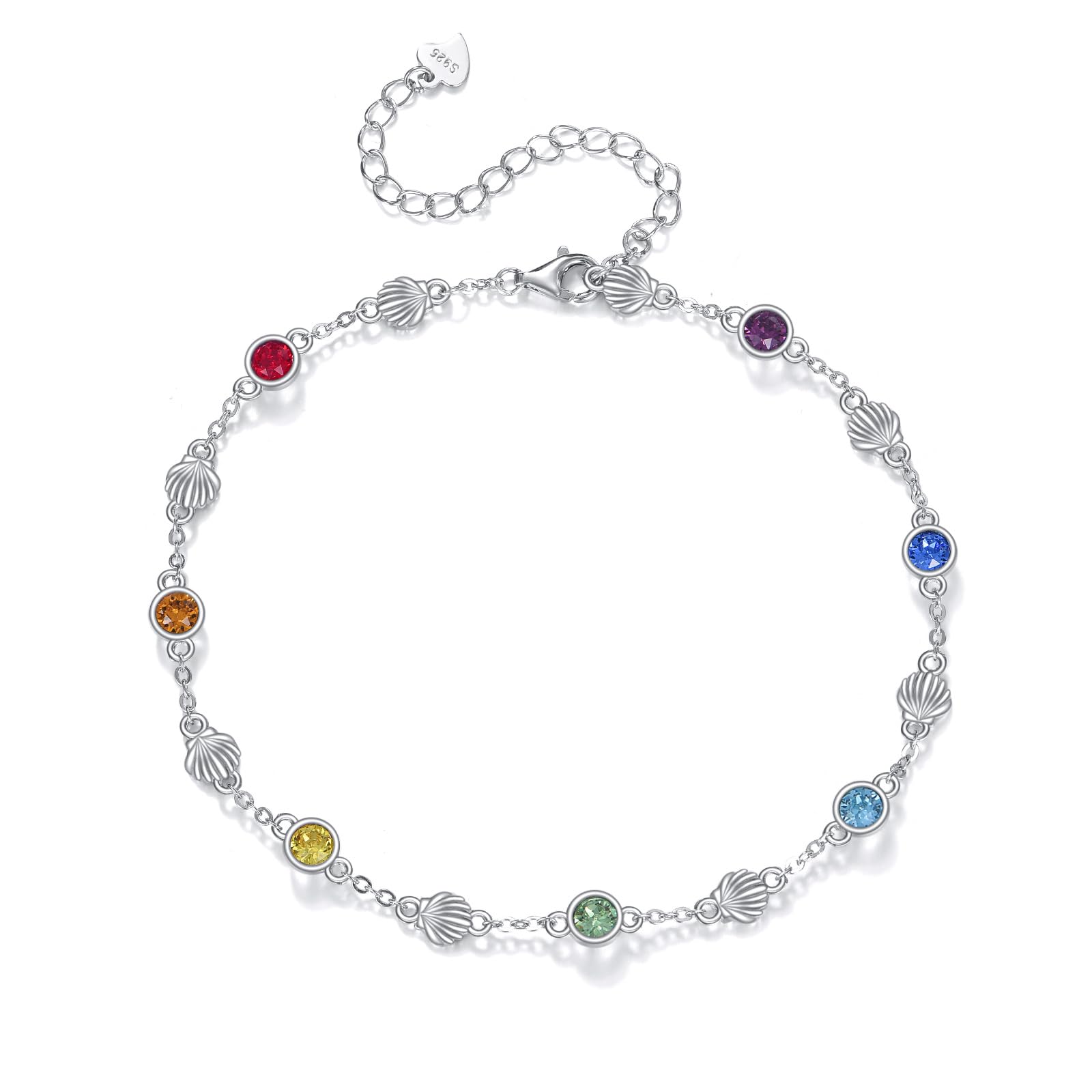AOBOCO Tobillera de plata de ley 925 para mujer, perlas y cristales, 28 cm