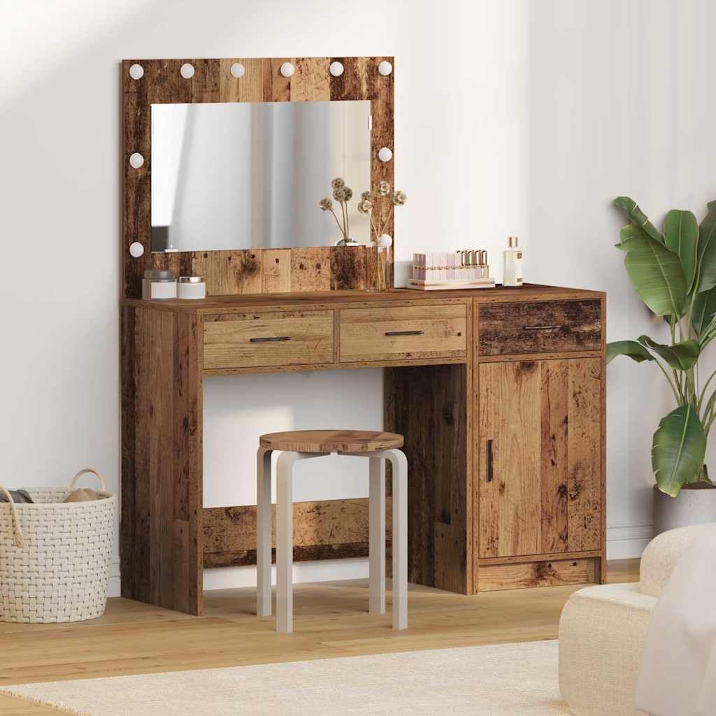 Schminktisch mit LED Spiegelbeleuchtung, 2 pcs braun Holzwerkstoff, 78,5 x 41 x 75 cm, 3 Schubladen, Stauraum Möbel für Schlafzimmer, Ankleidezimmer, Makeup Organizer und Pflege