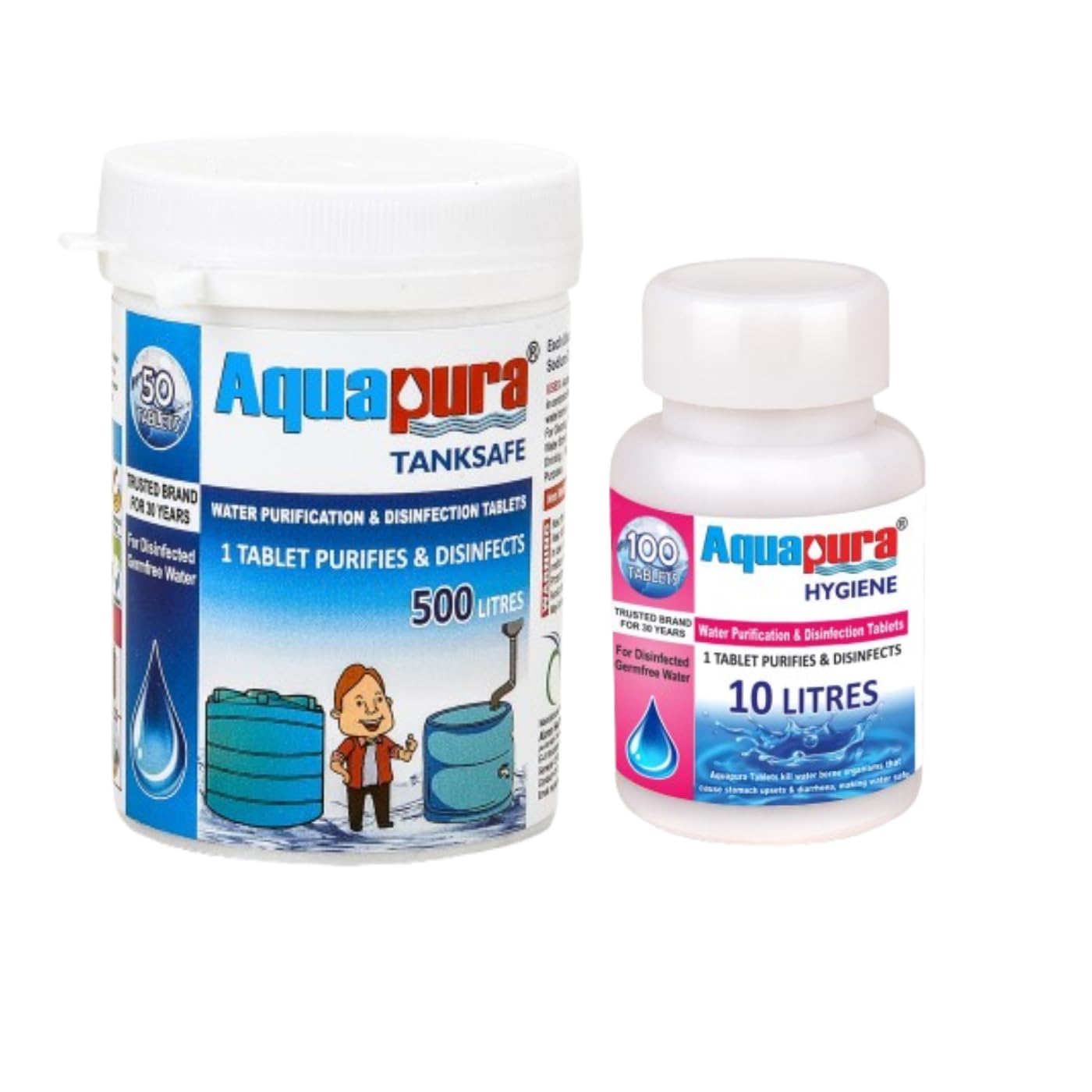 Aquapura Tanksafe 500L (50 Tablets Pack) & Aquapura Hygiene 10L (100 Tablets Pack) Water Purification Tablets Combo at no Extra Cost. 3 Years Shelf Life & Warranty. for use in Homes & Workplace.-image-20