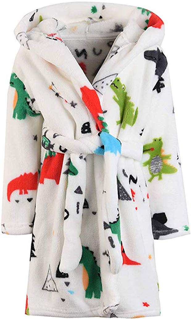 DNggAND Boys Girls Bathrobes,Toddler Boy Girl Robes,Children's Plush Soft Coral Fleece Hooded Pajamas Sleepwear for Kids