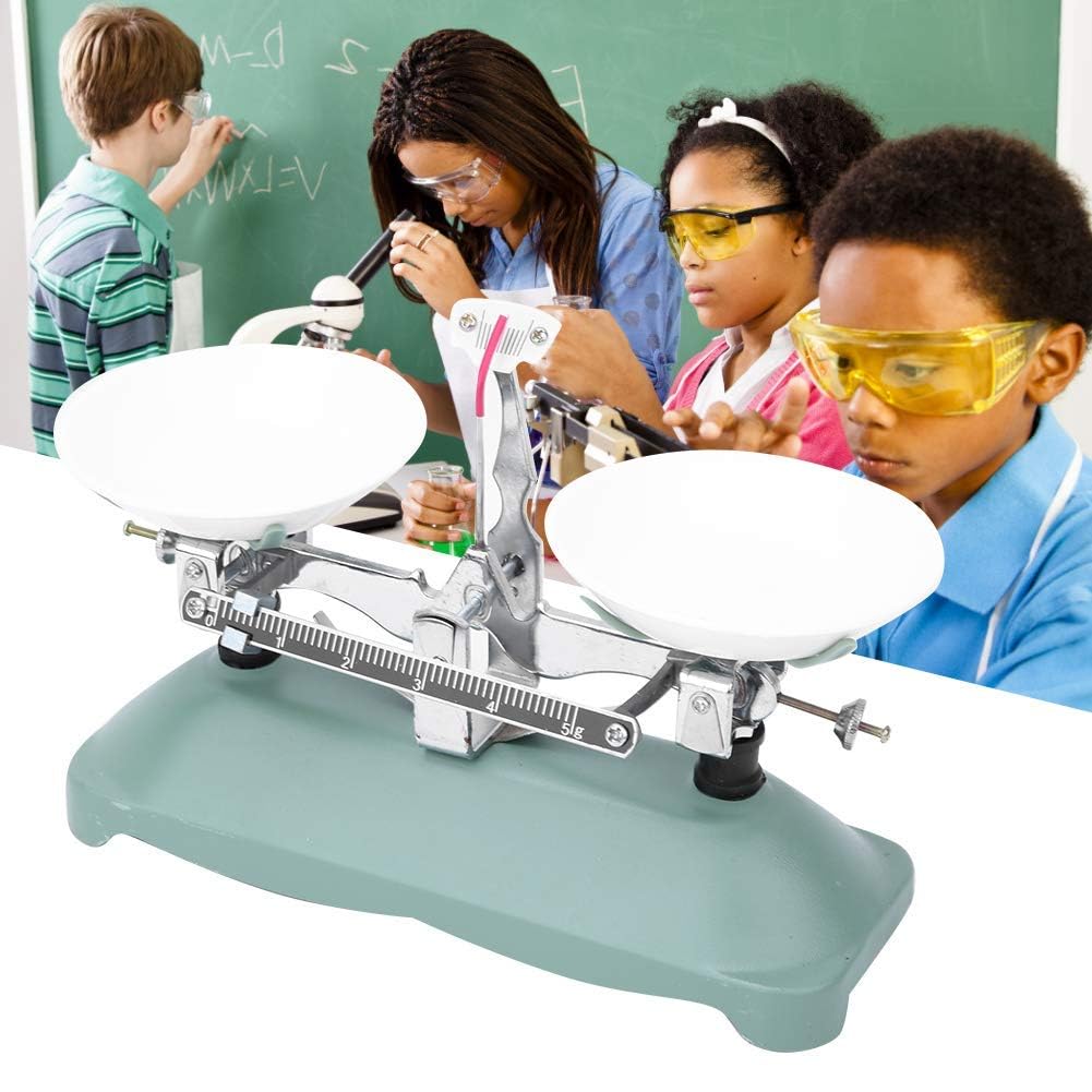 Schulwaage Waage Metall Spielzeug Tischwaage Maßstab Mechanische Waage mit Pinzette und Kalibriergewicht für Laborunterricht Physikzubehör Verschiedene Gewichte(100 g)
