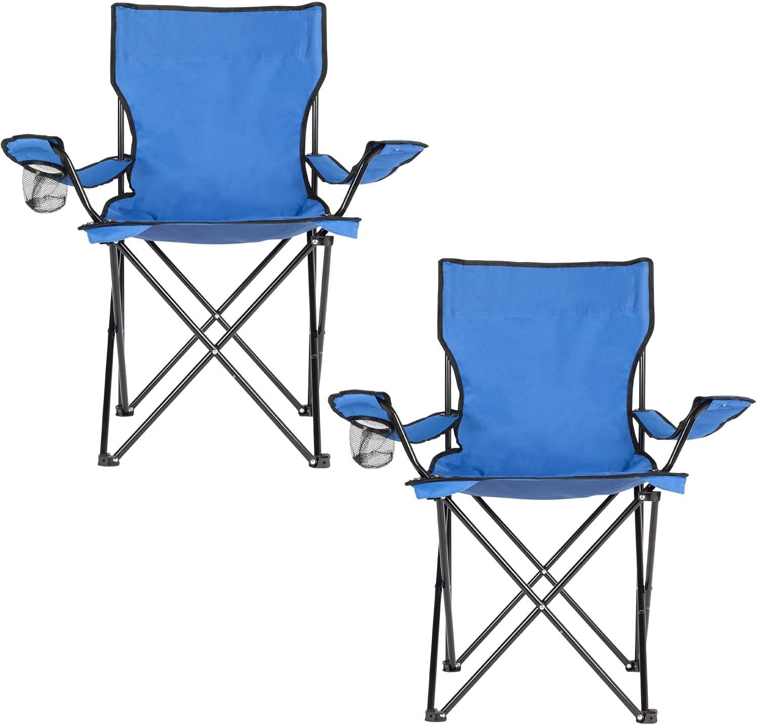 (2 Pcs) Portable Folding Beach Chair Multi-Purpose Camping Chair for Adult, Lightweight Patio Lawn Quad Chair for Outdoor Travel Picnic Hiking Supports110kgs Load With Carry Bag (Blue)
