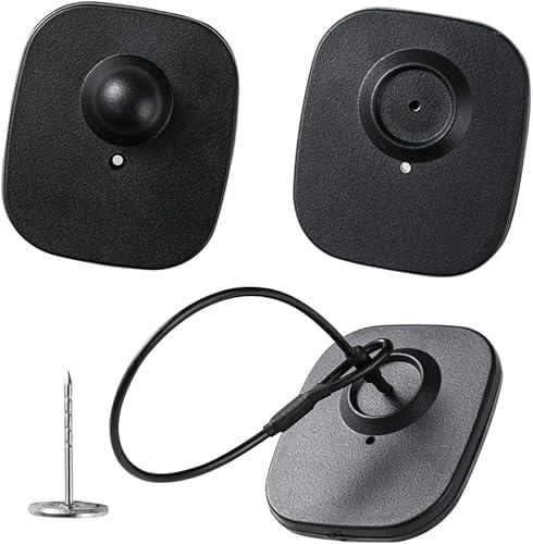 1000 etiquetas de ropa de seguridad RF de 8.2 Mhz, etiqueta de ropa EAS al por menor negra con 1000 pines y 200 cordones