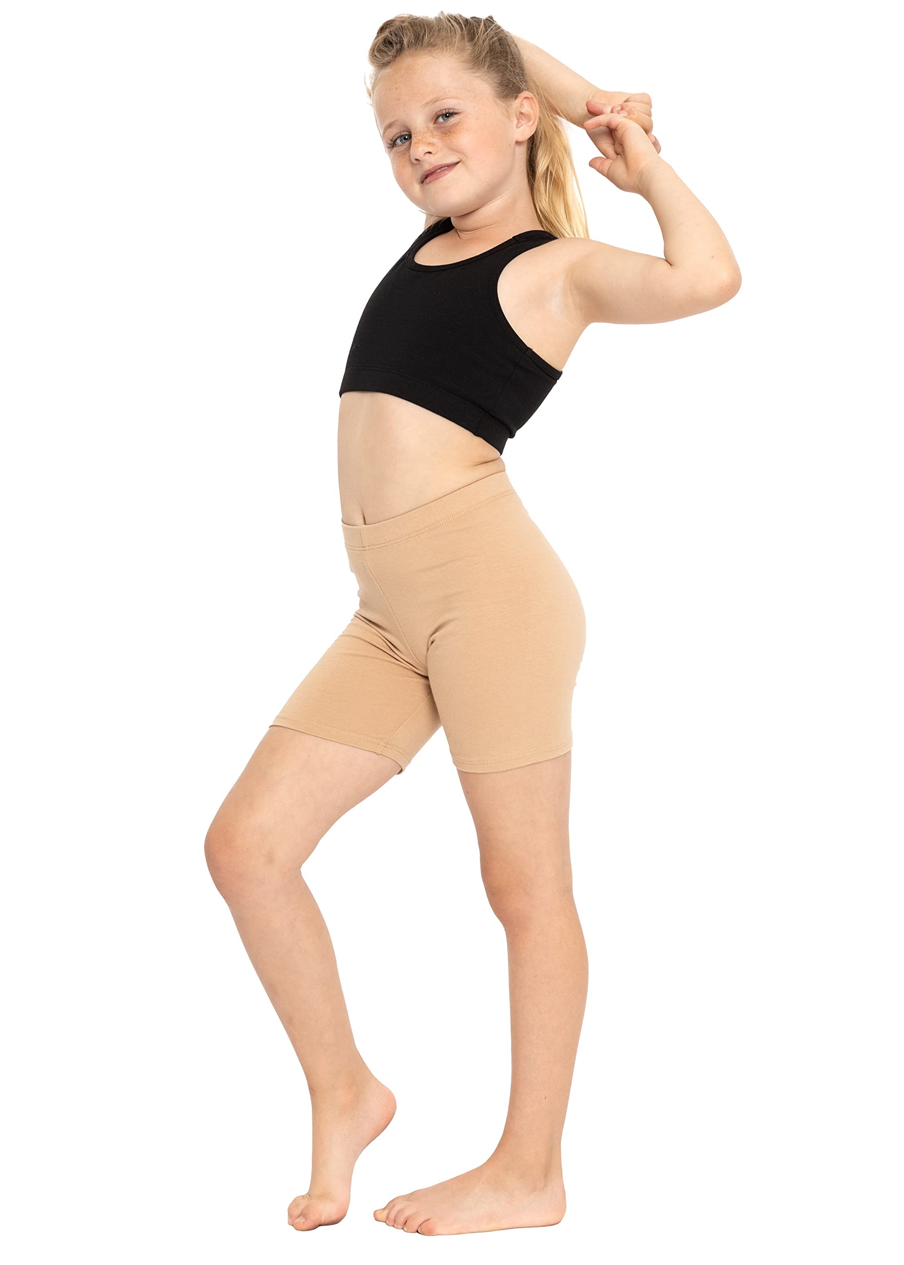STRETCH IS COMFORT Girl's Cotton Biker Shorts 3 Pack Black|Beige|Brown Cheetah X-Large